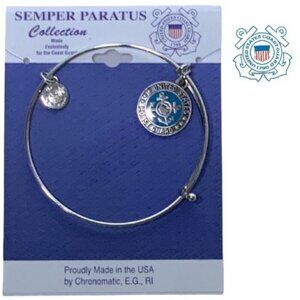 USA Coast Guard Bracelet Bangle Charm Patriotic Pendants Women’s Silver Tone OS